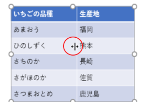 表の作成と列幅や高さの調整（文字列に合わせて自動調整もできる）