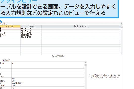 Accessのテーブルで切り替えられるビューの種類